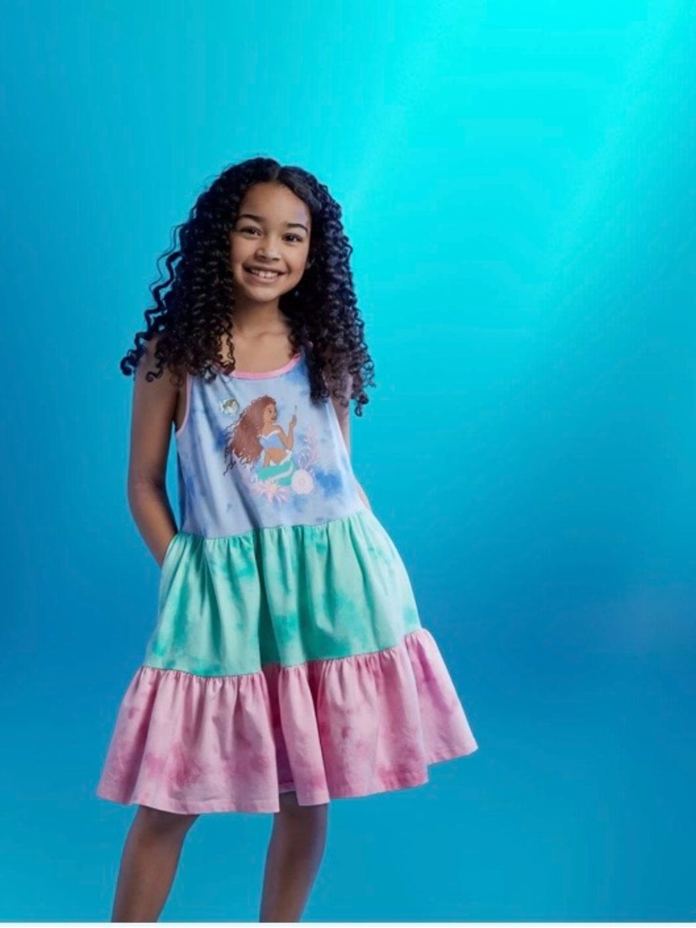 Disney Girls' Tiered Mermaid Dress - Light Blue, Mint & Pink